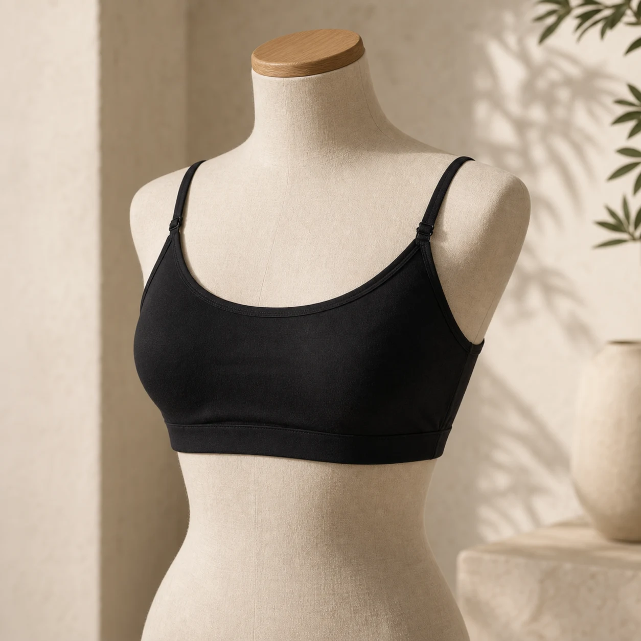 Plain black cotton built-in top product visual