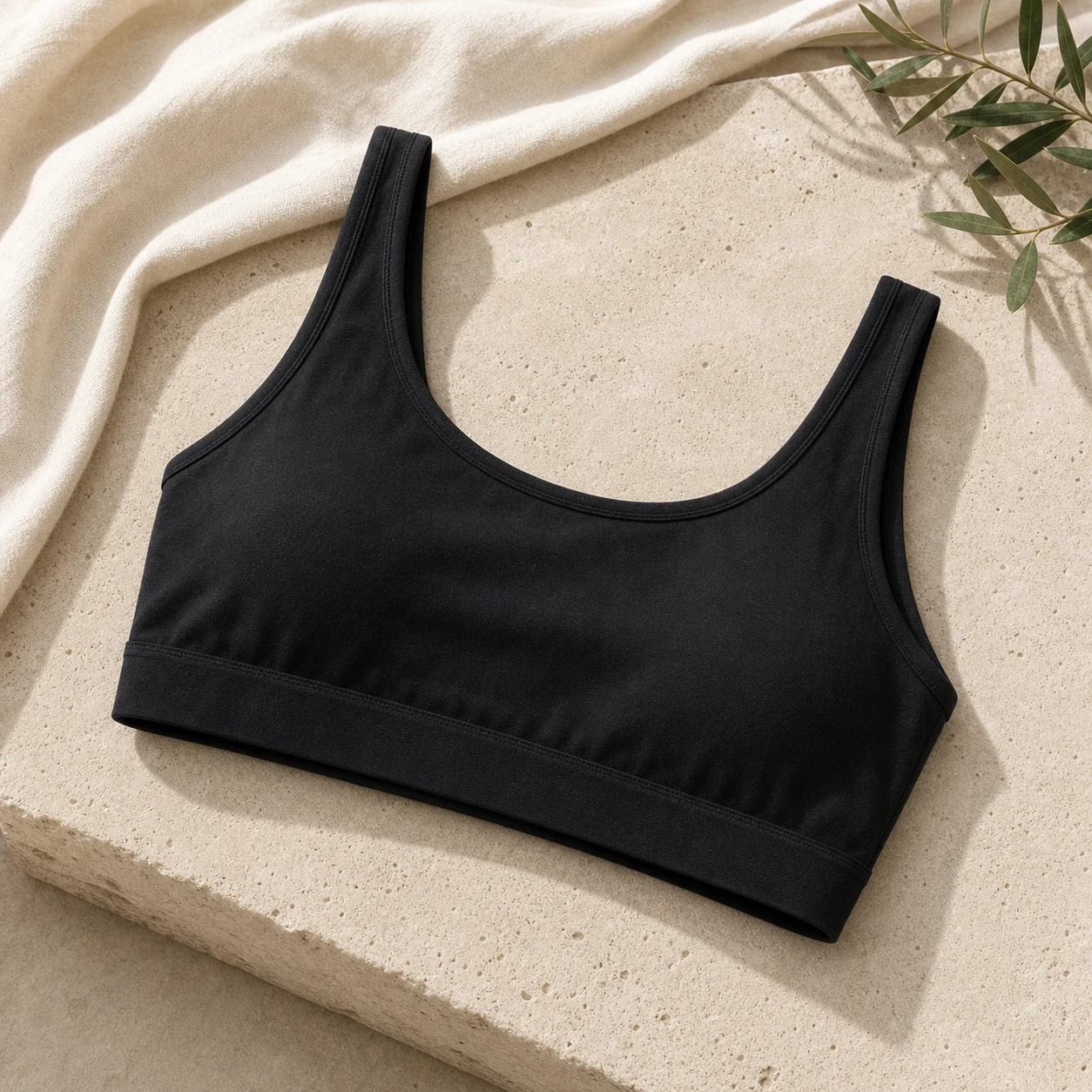 Plain black cotton sport bikini top product visual